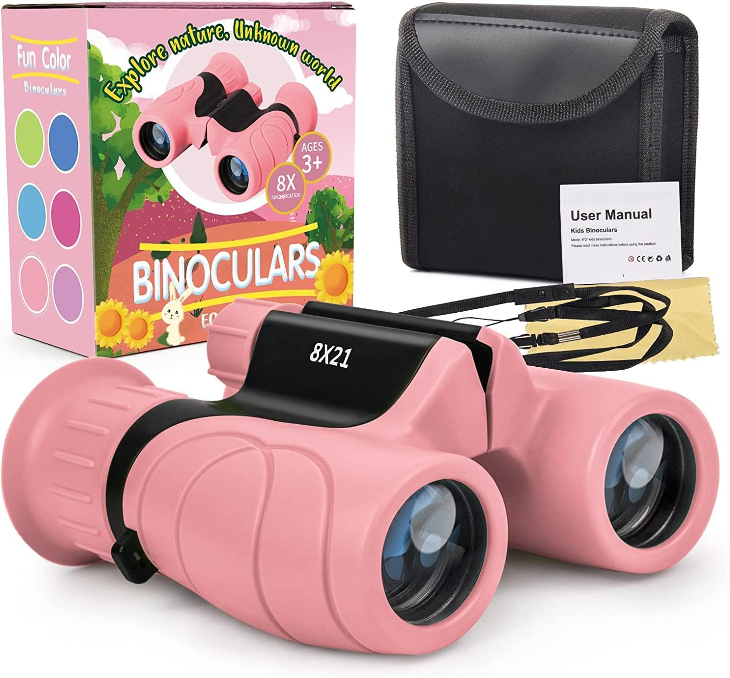 Binoculars for Children Magnification 8 x 21, Boys and Girls, Shockproof, Compact Childrens Binoculars for Bird Watching, Hiking, Camping, Spy Games and Explorations