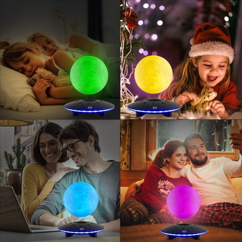 DIDWI Floating Moon Lamp, 16 Colours LED Magnet Floating Moonlight, 3D Printing Spinning Lunar Lamp Night Lights for Room Decoration, Cool Tech Gadgets, Unique Gift