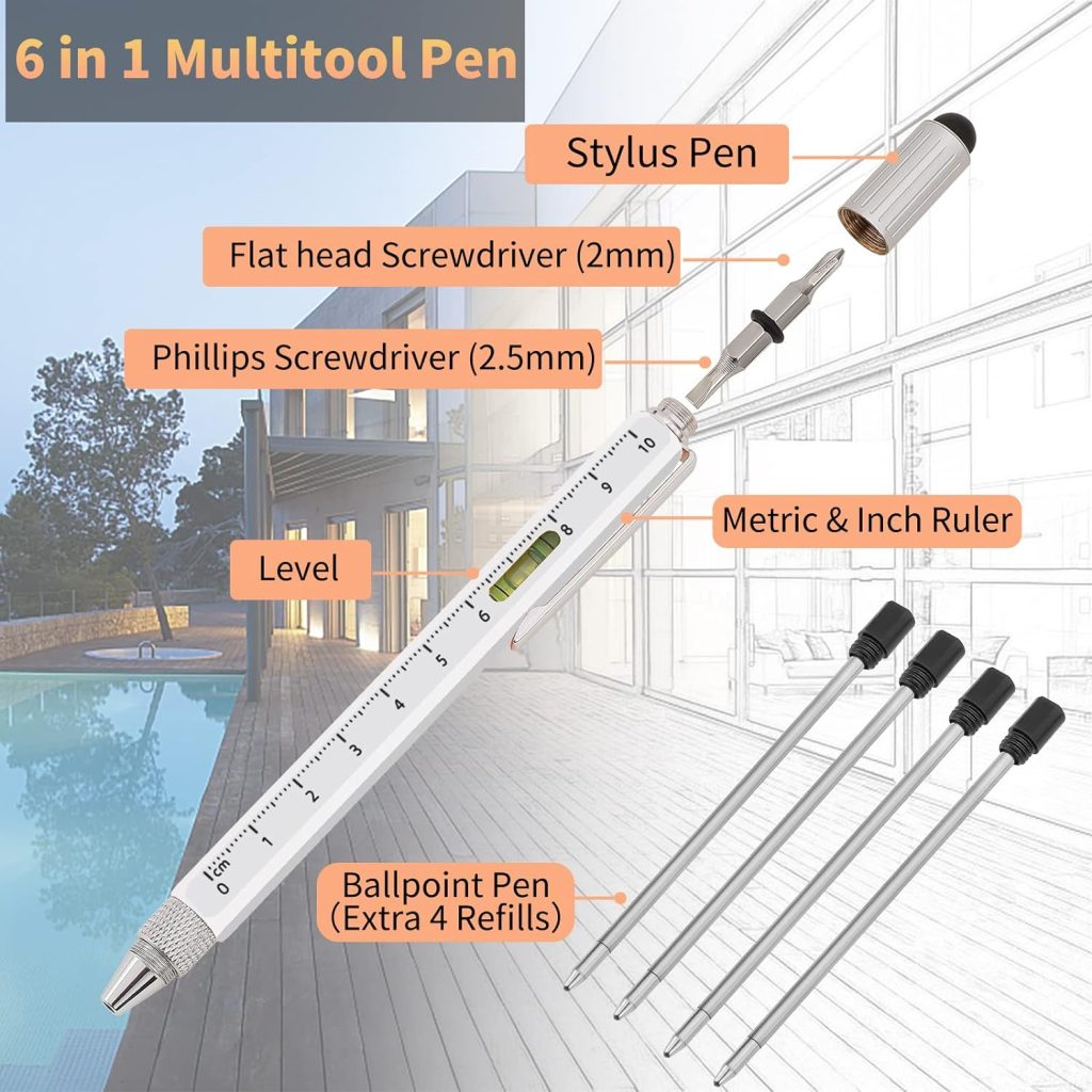 Gifts for Men Unique Multitool Pen - Stocking Stuffers for Men Dad Cool Gadgets for Husband Him Birthday Gifts for Men (Silver)