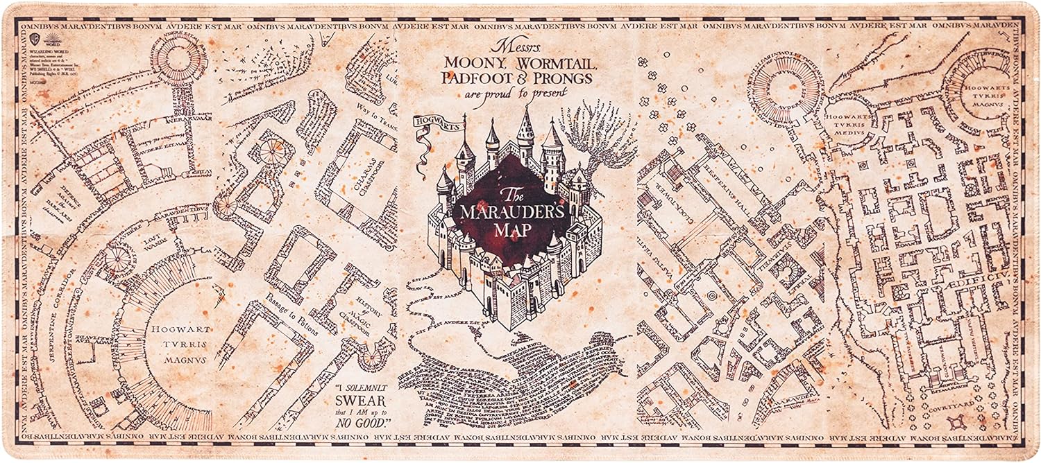 Grupo Erik Official Harry Potter The Marauders Map XXL Mouse Mat - Desk Pad - 31.5 x 13.78 Non-Slip Rubber Base Mouse Pad, Gaming Mouse Pad, Marauders Map Beige, MGGE022