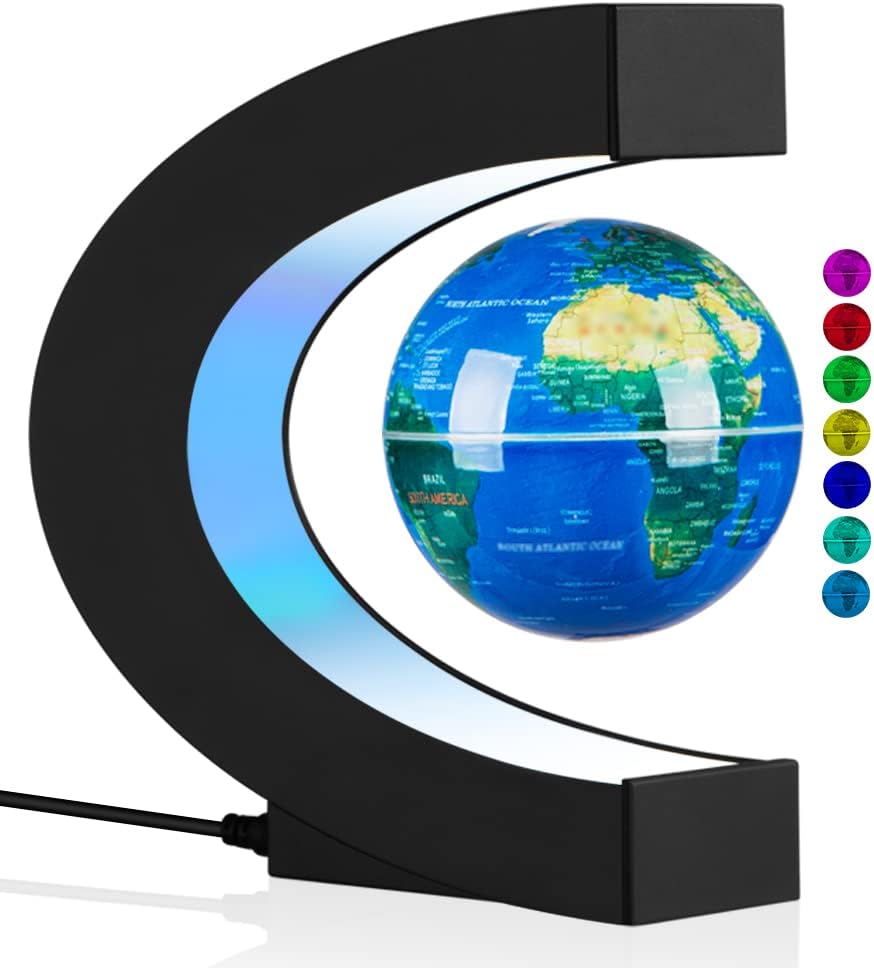 Levitating Globe with LED Lights, Multi-Color Changing Magnetic Levitation Globe Rotating Floating World Map Globe Lamp Office Home Desk Decoration Gadget for Friend Birthday Gifts