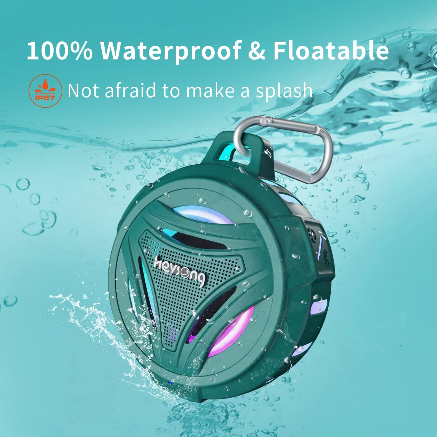 HEYSONG Waterproof Shower Speaker, Portable Bluetooth Speakers with LED Light, IP67, 36H Playtime, Rich Bass Speakers Bluetooth Wireless for Sports, Outdoors, Kayak, Beach, Travel, Gifts for Men