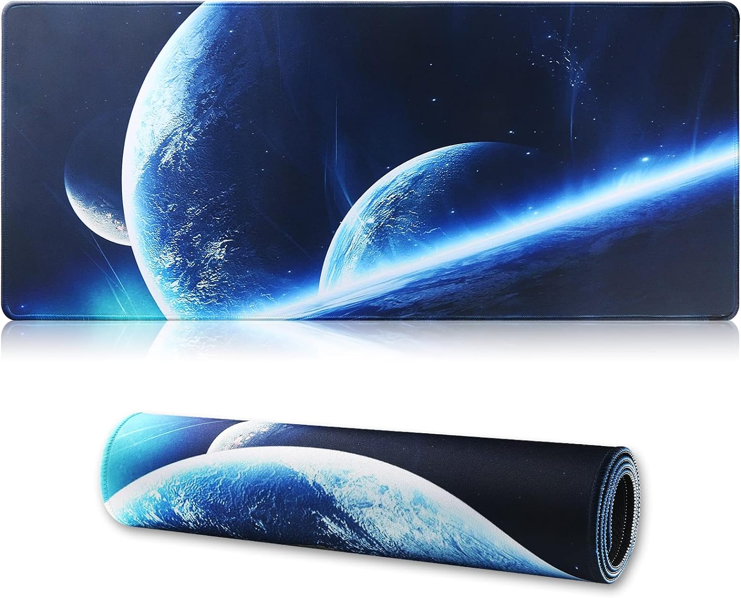 Jahosin Large Gaming Mouse Pad with Stitched Edges,[27.5x11.8In] Extended Mouse Pad with Non-Slip Natural Rubber Base for Gamer/Desktop/Office/Home (70x30 Spaceball)