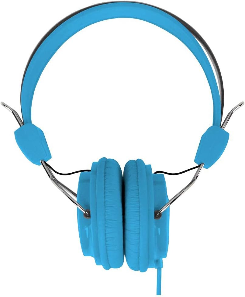 Laser Headphones Stereo Kids Friendly Blue, Childrens Headphones on Ear for Study Tablet Airplane, Volume Limited