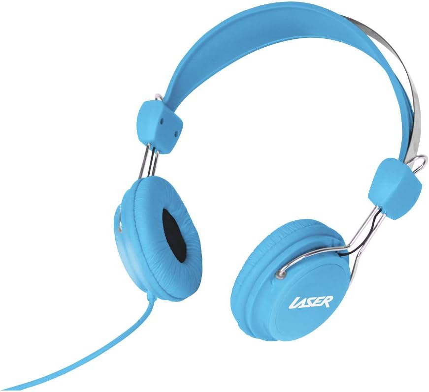 Laser Headphones Stereo Kids Friendly Blue, Childrens Headphones on Ear for Study Tablet Airplane, Volume Limited