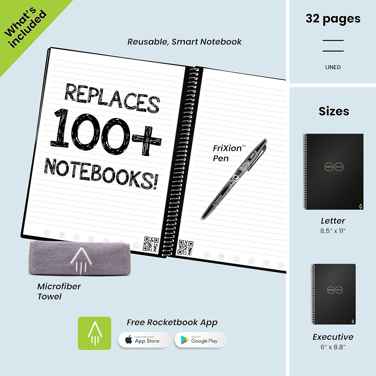 Rocketbook Core Reusable Smart Notebook | Innovative, Eco-Friendly, Digitally Connected Notebook with Cloud Sharing Capabilities | Lined, 8.5 x 11, 36 Pg, Infinity Black